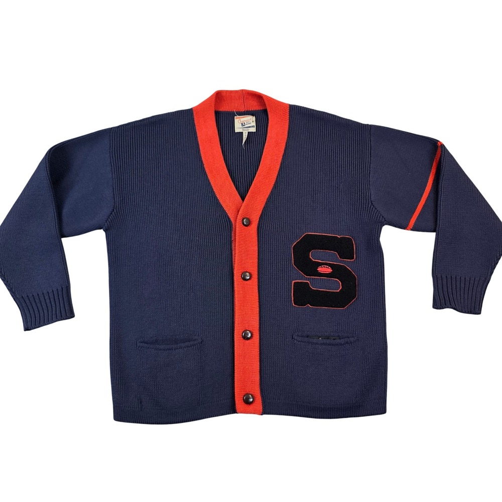 Champion Index Archives Merino Wool Letterman Cardigan Navy Orange Mens Small